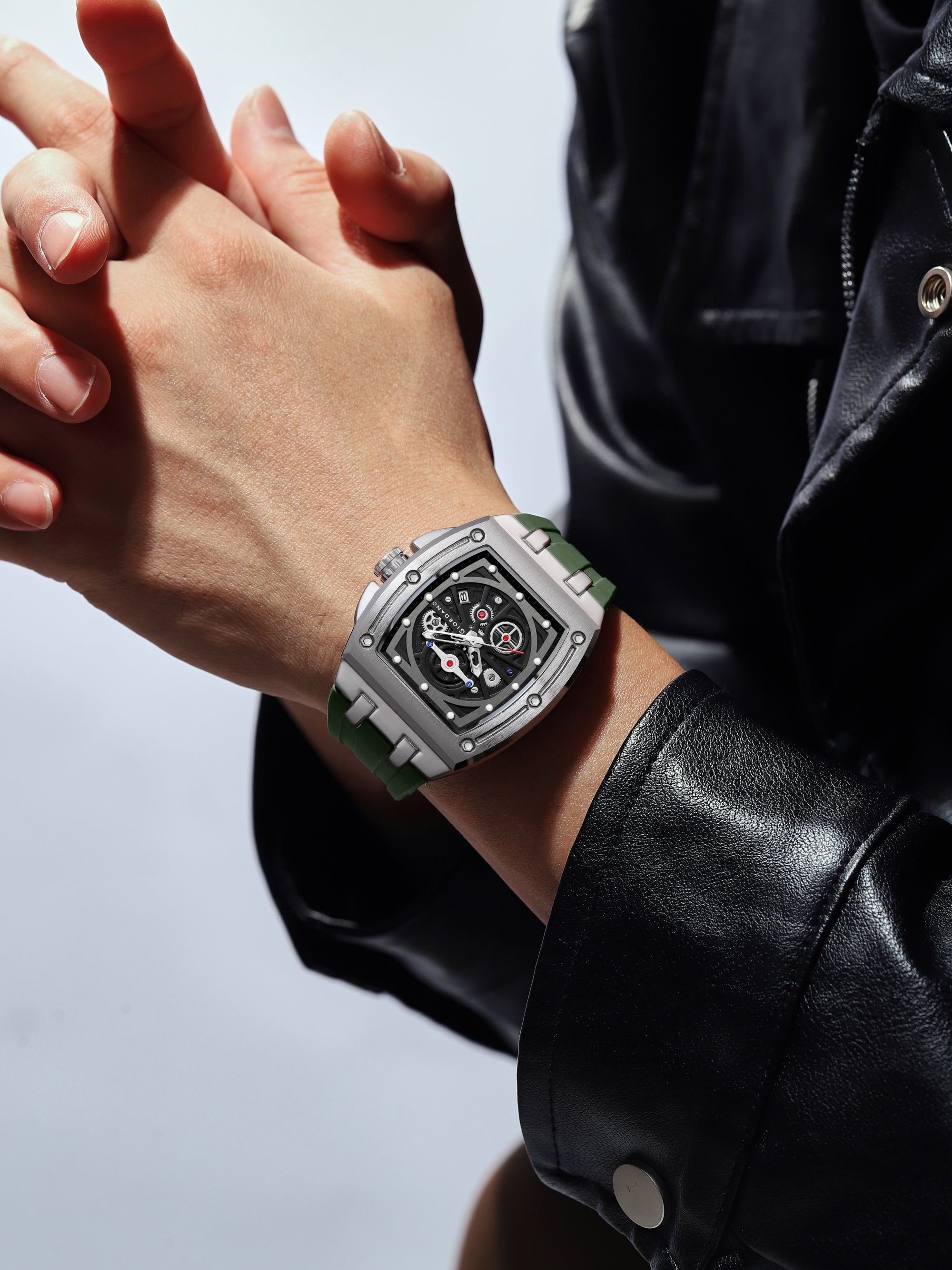 Giordano Sqaure Analog Casual Sporty Watch for Men – Mechanical-Inspired Dial, Date Display, Quartz Movement and Comfortable Silicone Strap | GZ-50151-03